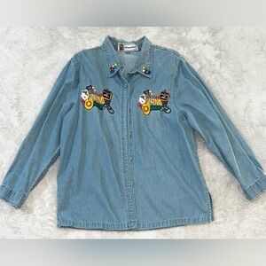 VTG Women’s Large Passion‎ Embroidered Las Vegas Casino LS Denim Button-Up Shirt